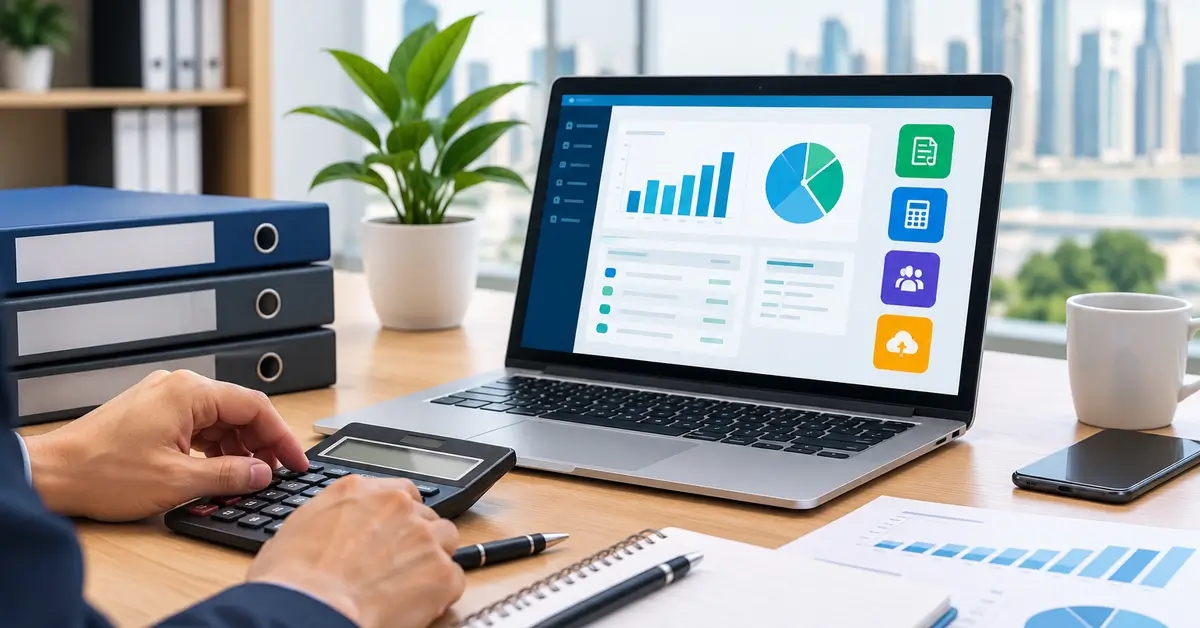 Qatar SME owner using accounting software in Qatar on a laptop